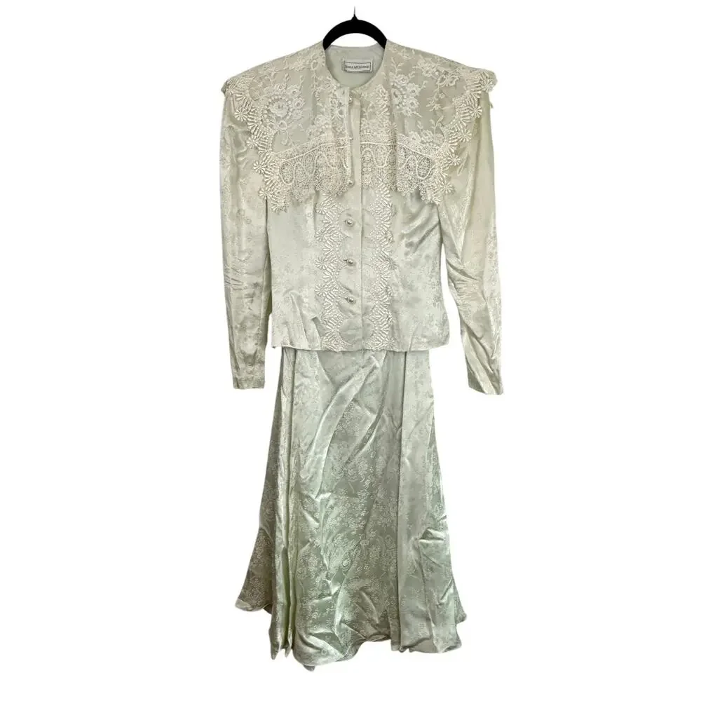 Vintage Jessica McClintock Silk Lace Dress Set Mint 8